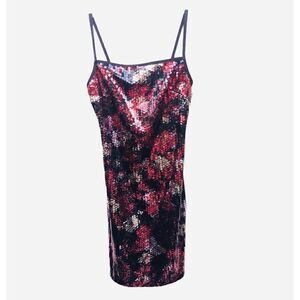 Express Red Black Sequins Body Con Mini Dress size 1/2
